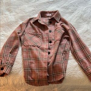 Pink Lily Utility Jacket in Pink and Brown with Classic Plaid